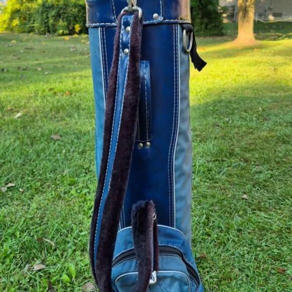 Vintage Knight 14-Way Golf Bag & Strap, Canvas w/ Leather Trim - Navy Blue - Picture 2 of 10